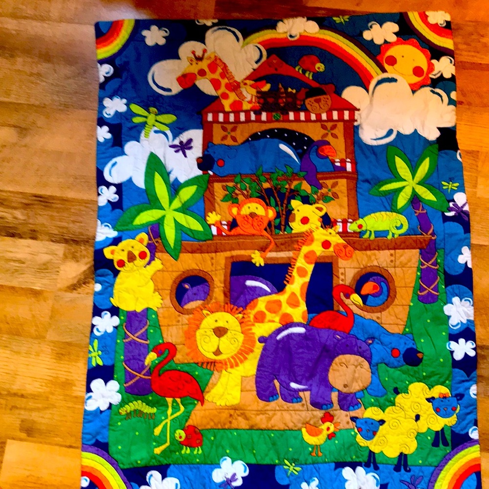 Noah’s ark baby blanket ! Hand quilted gently used !